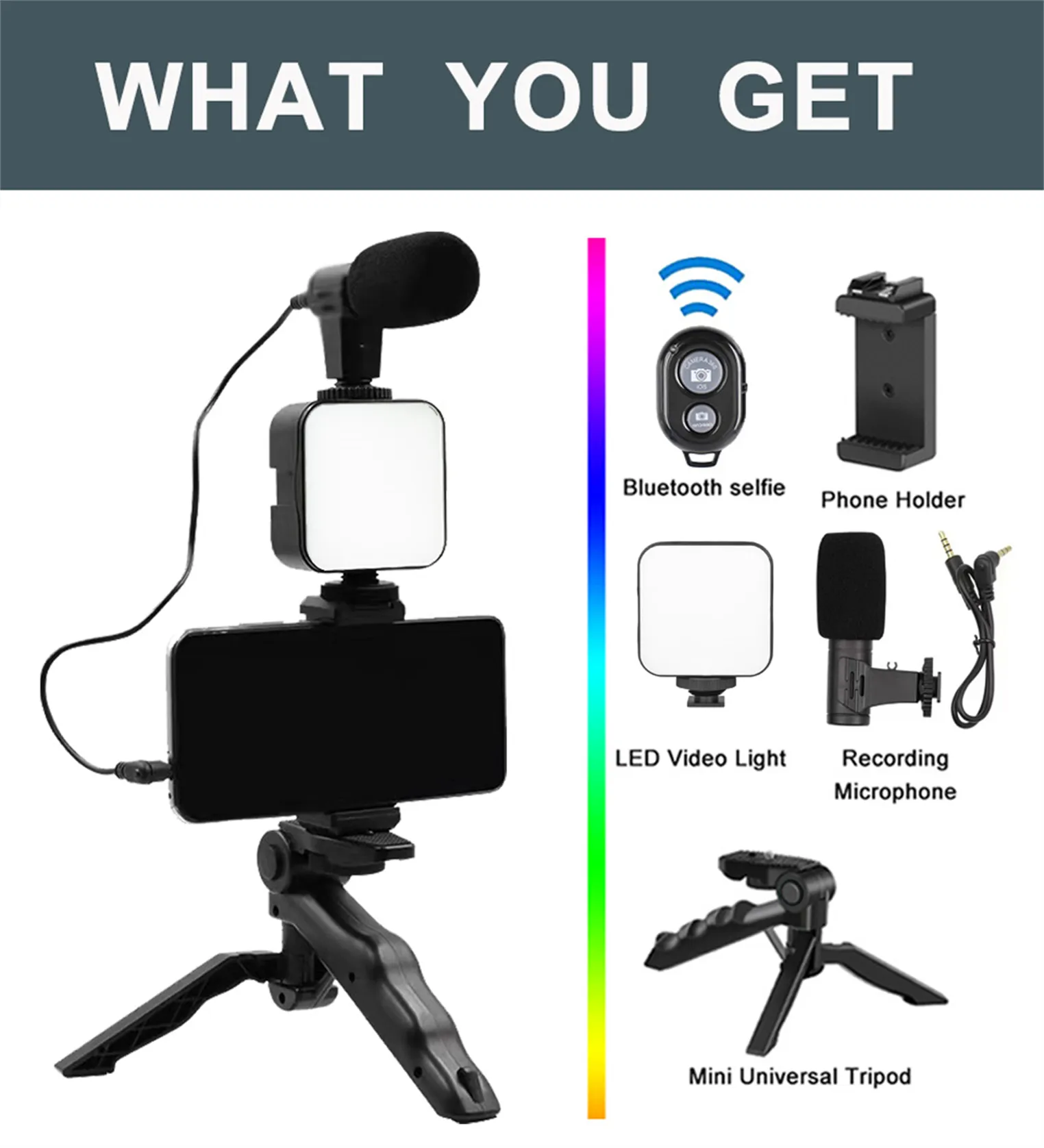 Selfie Fill Light Kit with Tripod Microphone Remoter 