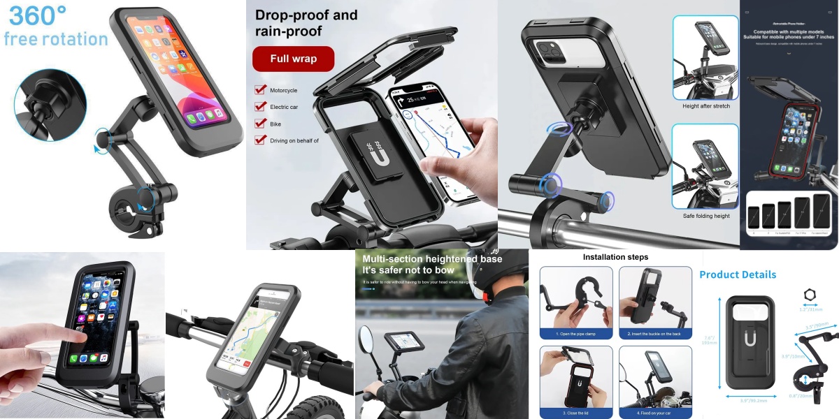 Waterproof 360°Adjustable GPS Touch Motorcycle Bike Mobile Phone Holder